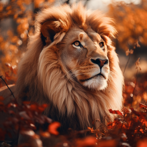 The lion is most handsome when looking for food.