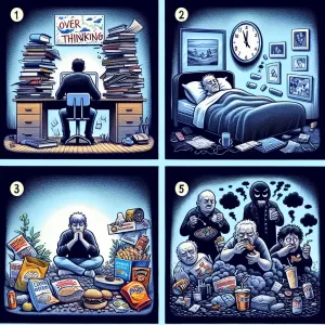 1)Overthinking, 2)Inconsistent sleeping patterns, 3)Eating junk food, 4)Living in the past, 5)Negative people. These habits can contribute to both physical and mental exhaustion.