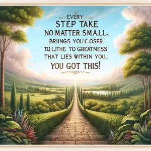 Every step you take, no matter how small, brings you closer to the greatness that lies within you. You got this!