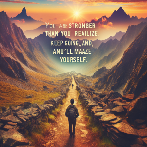 You are stronger than you realize. Keep going, and you'll amaze yourself.