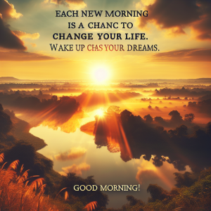 Each new morning is a chance to change your life. Wake up and chase your dreams. Good morning!