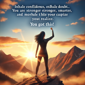 Inhale confidence, exhale doubt. You are stronger, smarter, and more capable than you realize. You got this!