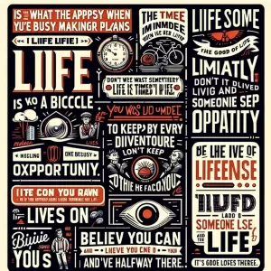 Life is what happens when you're busy making other plans. -John Lennon 

Your time is limited, don't waste it living someone else's life. -Steve Jobs 

Life is like riding a bicycle. To keep your balance, you must keep moving. -Albert Einstein 

In the middle of every difficulty lies opportunity. -Albert Einstein 

Live for each second without hesitation. -Elton John 

In three words I can sum up everything I've learned about life: it goes on. -Robert Frost 

Life is either a daring adventure or nothing at all. -Helen Keller 

The good life is one inspired by love and guided by knowledge. -Bertrand Russell 

Believe you can and you're halfway there. -Theodore Roosevelt 

The purpose of life is not to be happy. It is to be useful, to be honorable, to be compassionate, to have it make some difference that you have lived and lived well. -Ralph Waldo Emerson