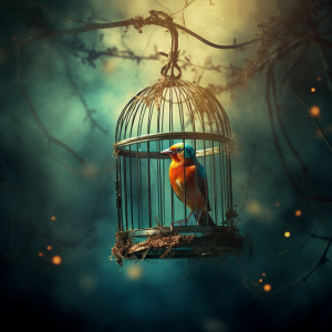 A bird in a cage sings not for freedom, but forlorn.