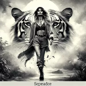 She carries the fire of the wild and the grace of the tiger – calm, powerful, and unapologetically bold.